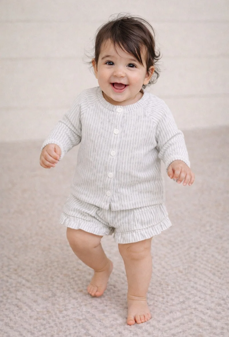 Dirkje Girls 2 Pc Set Blue-Stripe Seersucker Button-Up Top & Ruffle-Trim Shorts Set